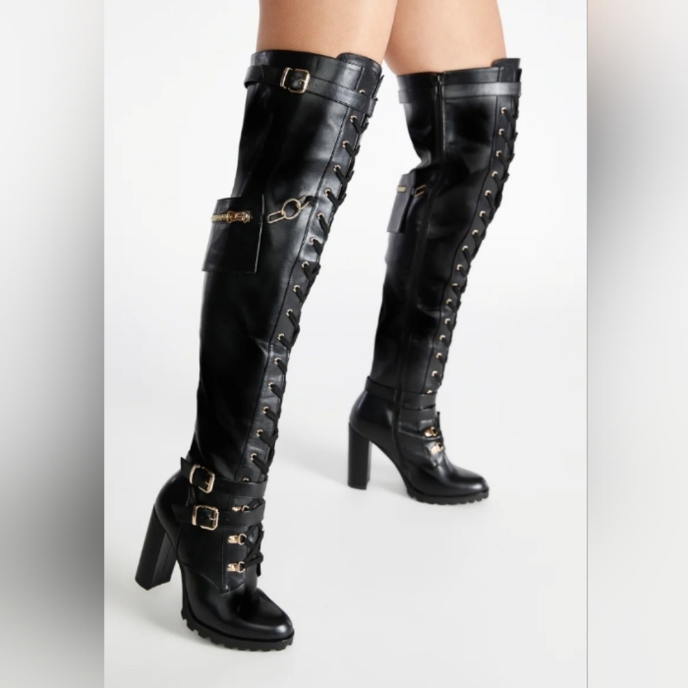 Black Knee-High Lace-Up Boots